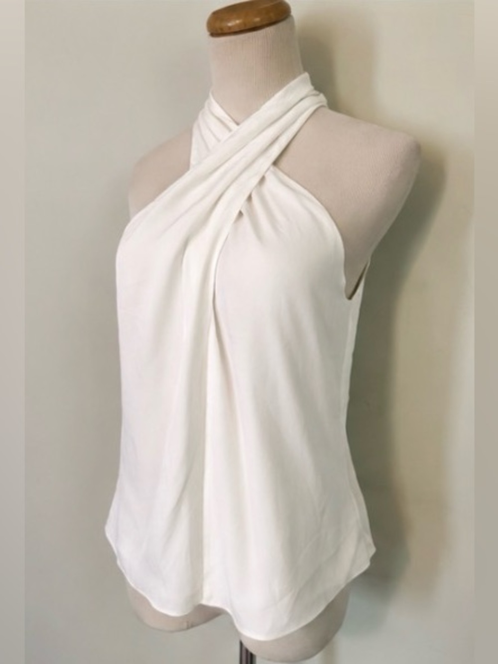 [Theory] White Washed Twill Cross Front Halter Top Size Small - Picture 2 of 9